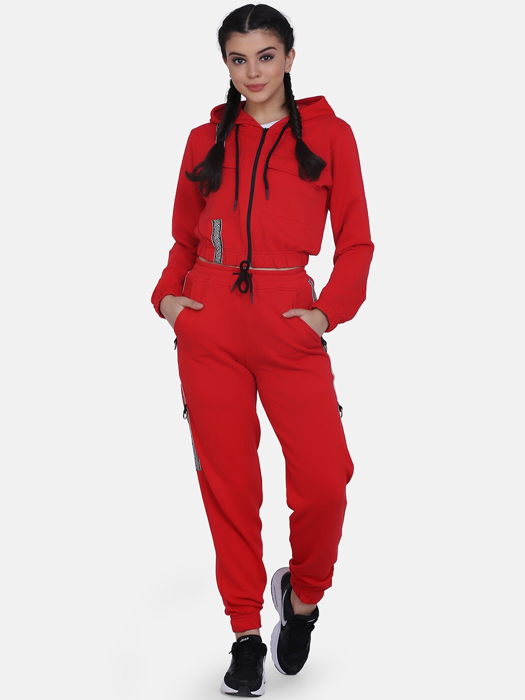 

Aesthetic Bodies Women Hooded Cotton Sports Tracksuits, Red