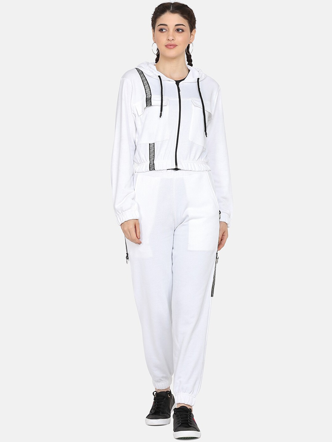 

Aesthetic Bodies Women Tape Detailed Cotton Hooded Tracksuits, White