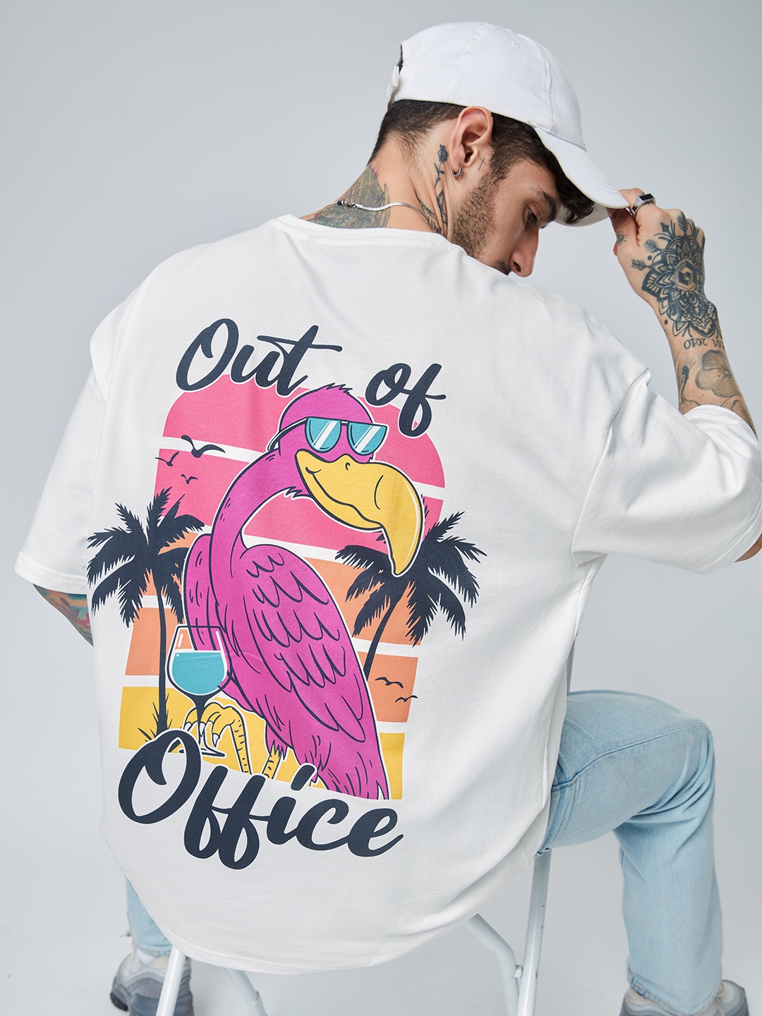 

The Souled Store Men White V-Neck Applique Oversized T-Shirt