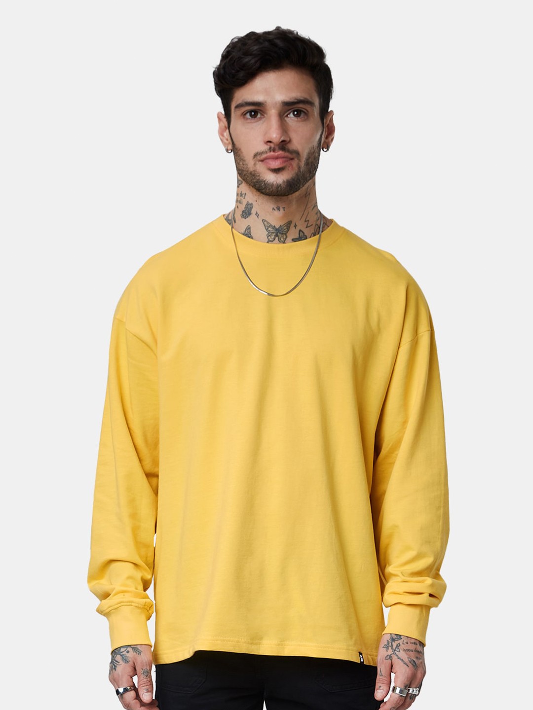 

The Souled Store Men Yellow V-Neck Raw Edge Oversize Oversized T-Shirt