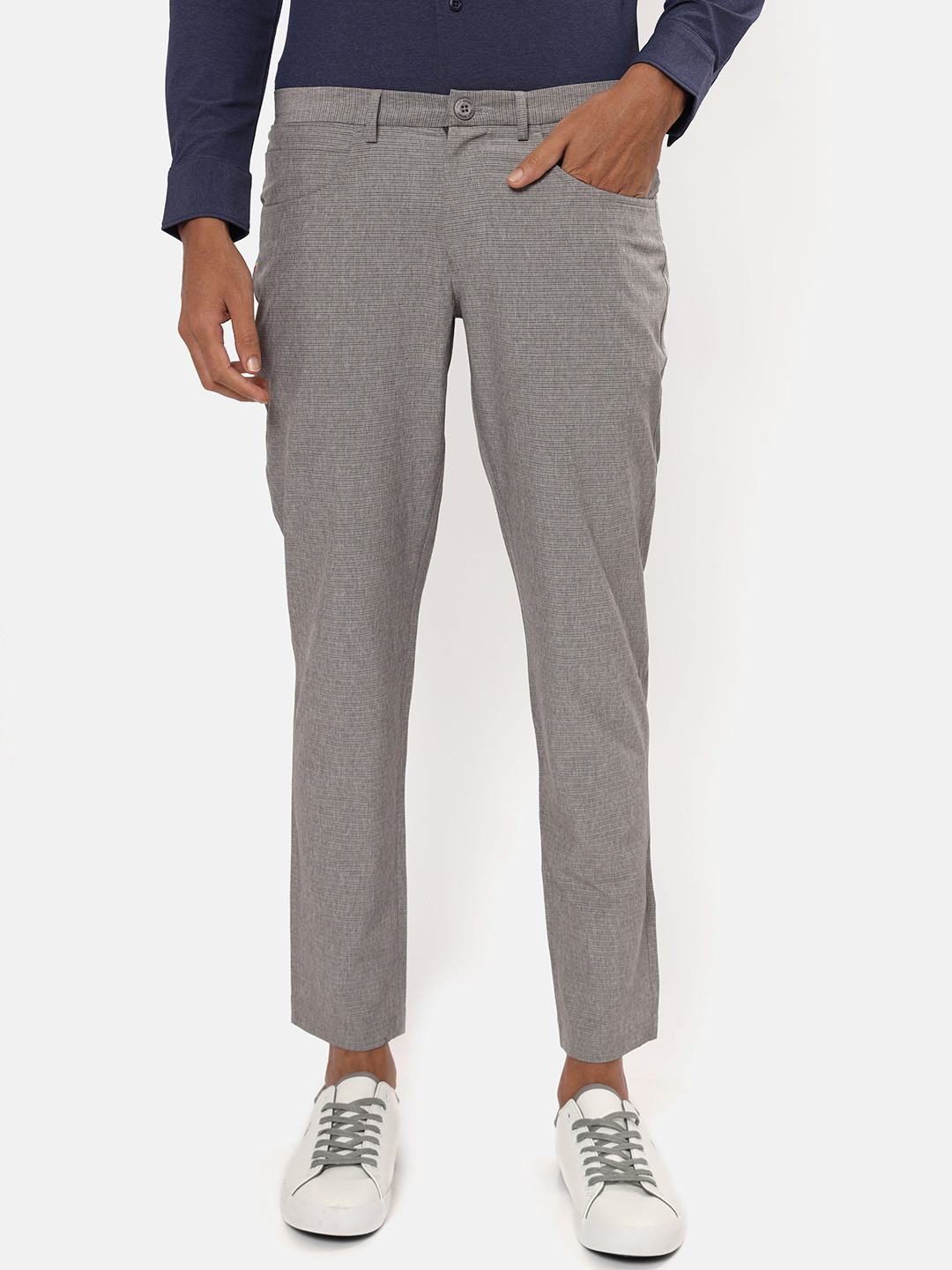 

CULT Men Striped 4 Way Stretch Pants with Coin Pocket, Grey