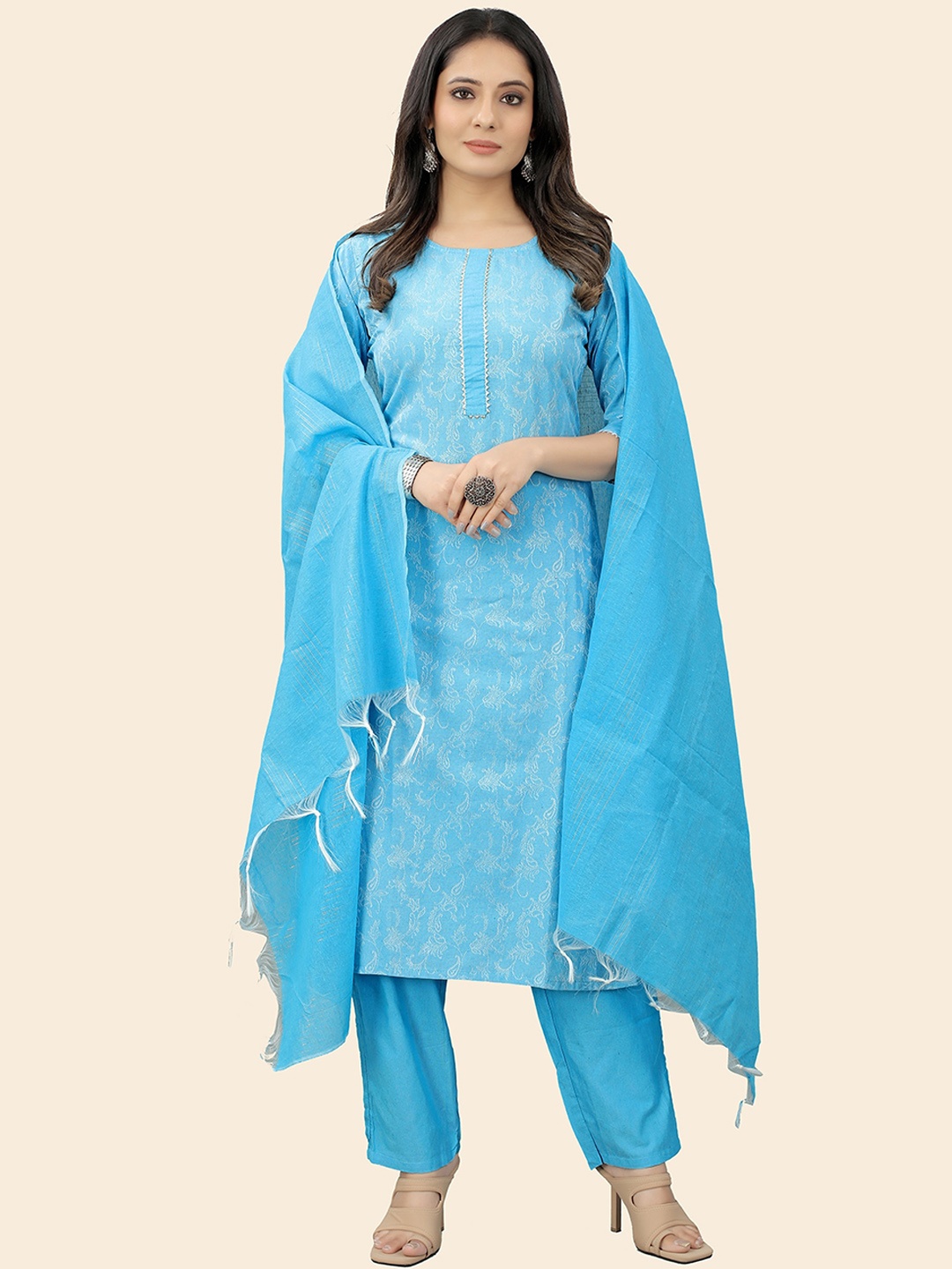 

KALINI Women Ethnic Motifs Woven Design Kurta with Trousers & With Dupatta, Blue