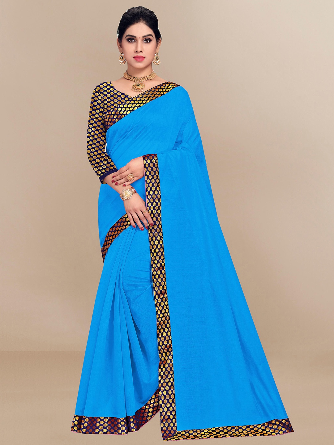 

Sidhidata Lace Boardered Chanderi Saree, Turquoise blue