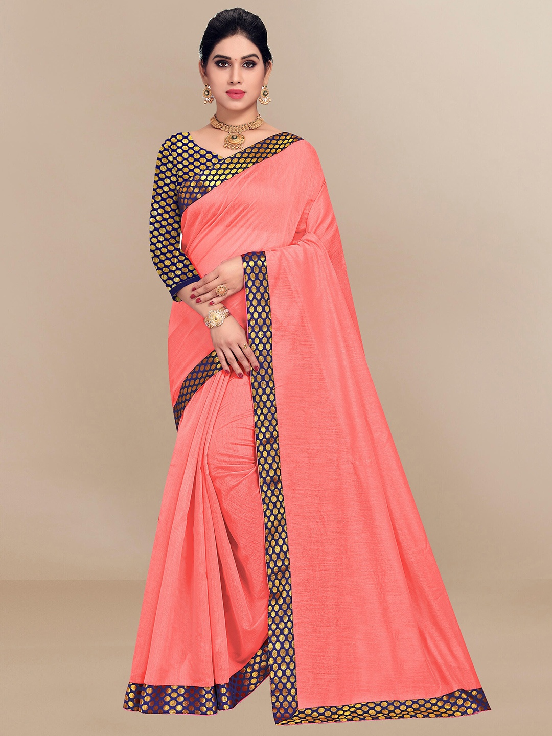 

Sidhidata Chanderi Woven Design Border Saree, Peach