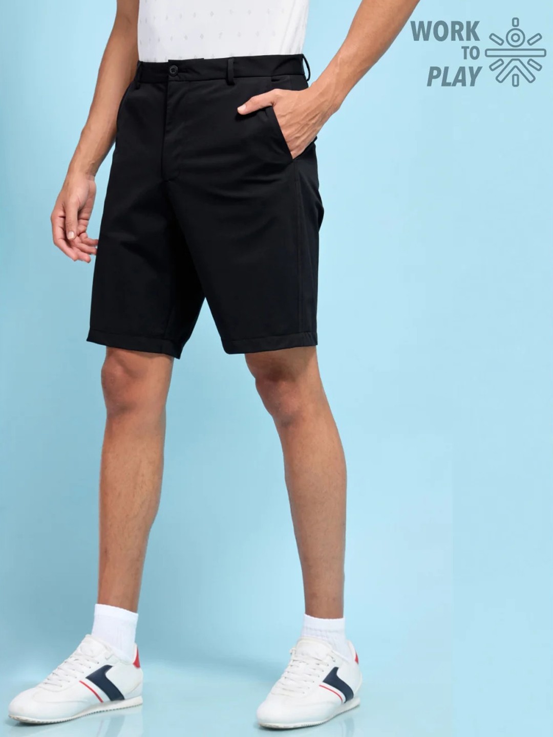 

Cultsport Men Mid-Rise Regular Fit All Day Comfort Chino Shorts, Black