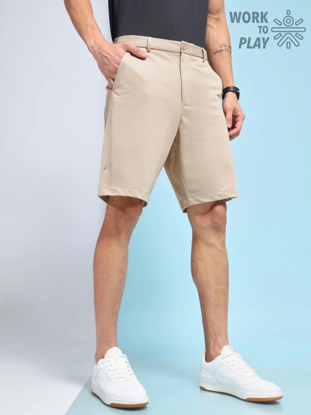 

CULT Move with Ease Solid Shorts, Beige