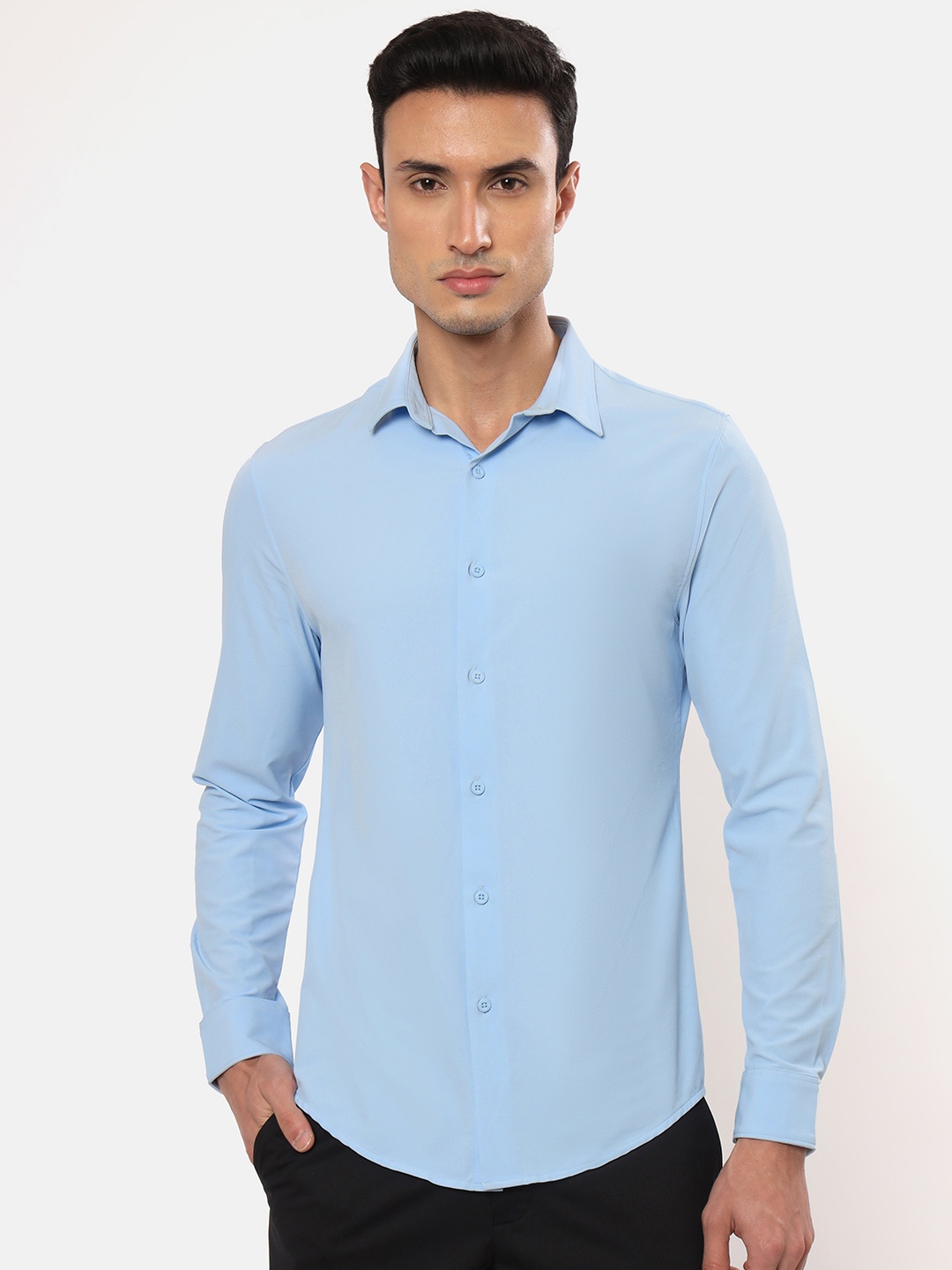 

CULT Men Slim Fit Spread Collar Comfort Shirt, Blue