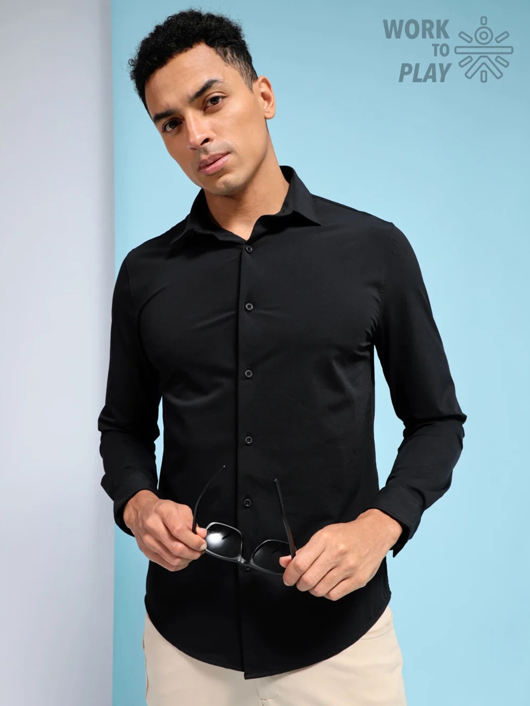 

Cultsport Slim Fit Spread Collar Shirt, Black