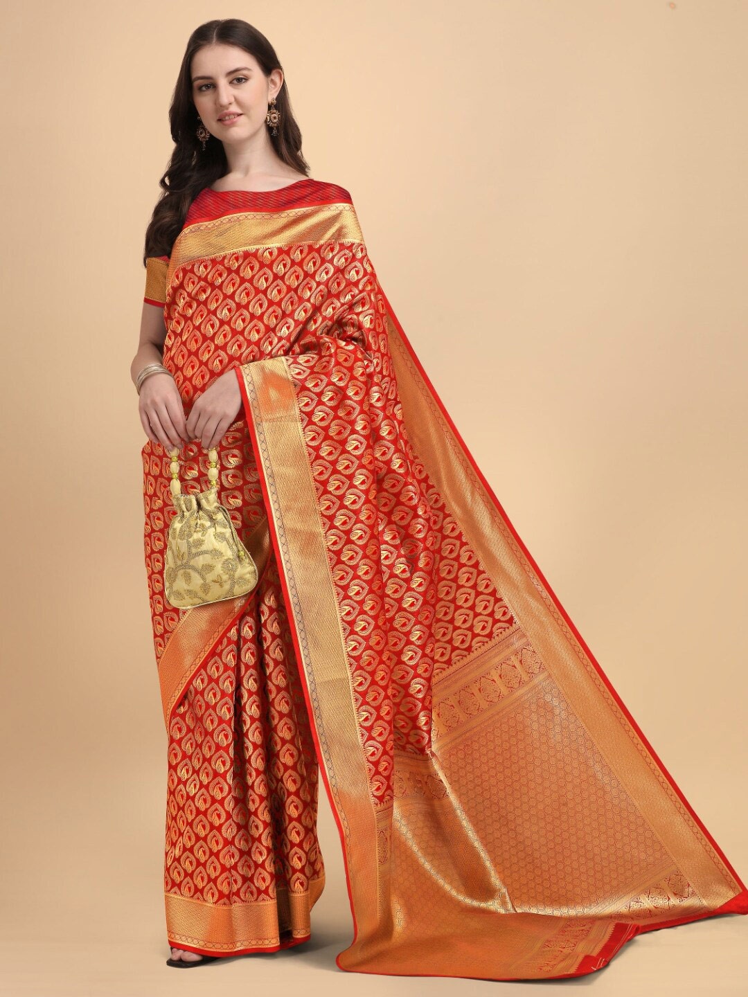 

Kasak Ethnic Motifs Woven Design Zari Banarasi Saree, Red