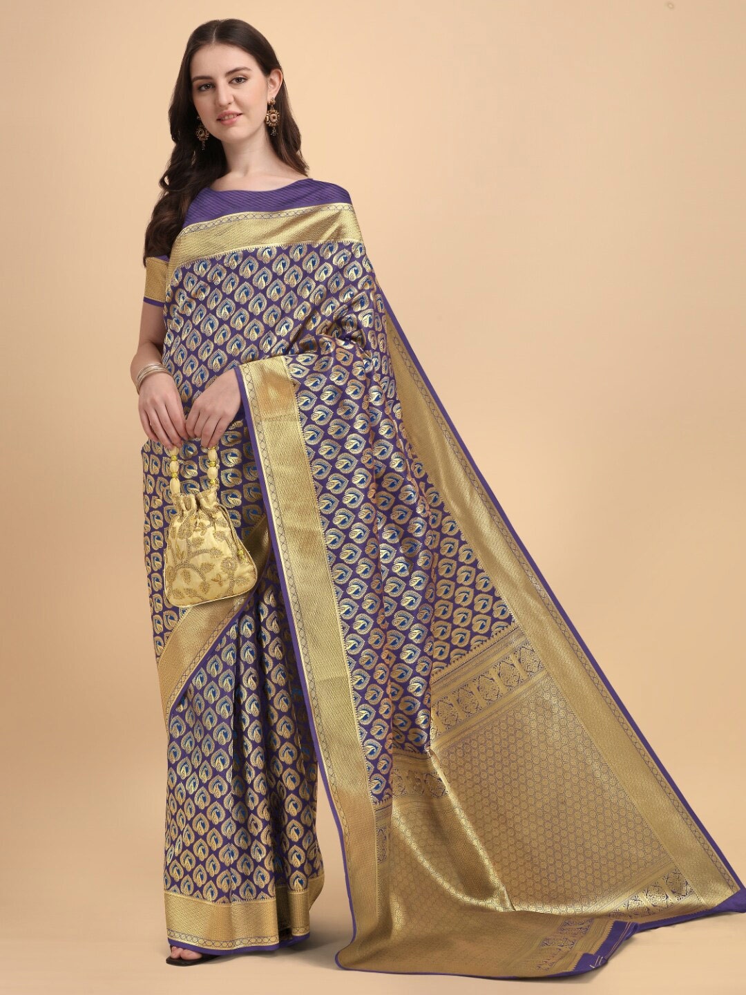 

Kasak Ethinic Motif Zari Banarasi Saree, Purple