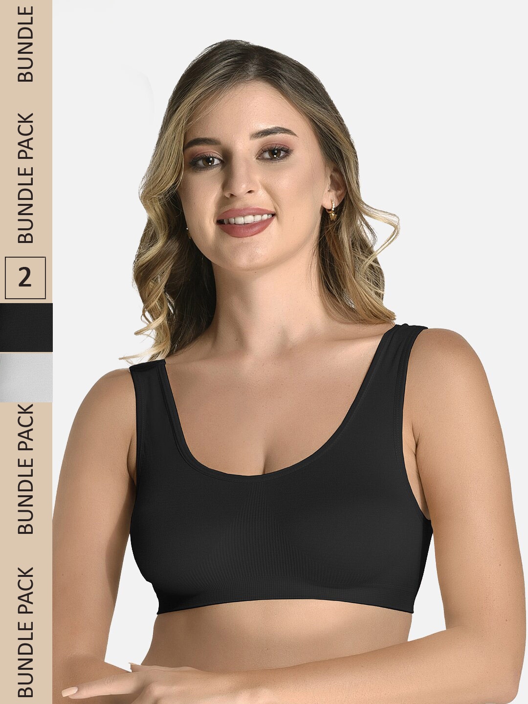 StyFun Pack of 2 Non Padded Non-Wired All Day Comfort Workout Bra, Black