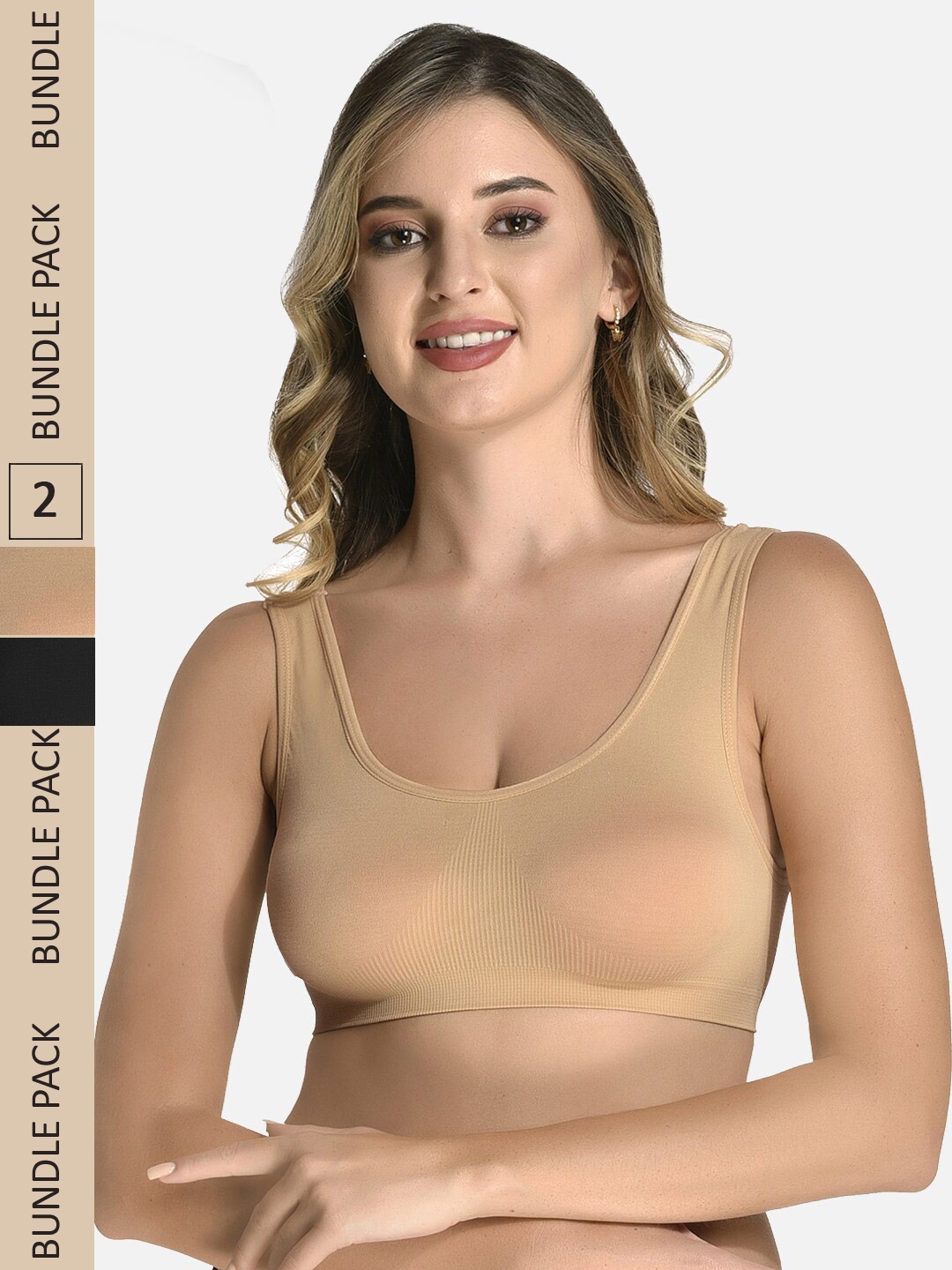 

StyFun Pack of 2 Non Padded Non-Wired All Day Comfort Workout Bra, Black