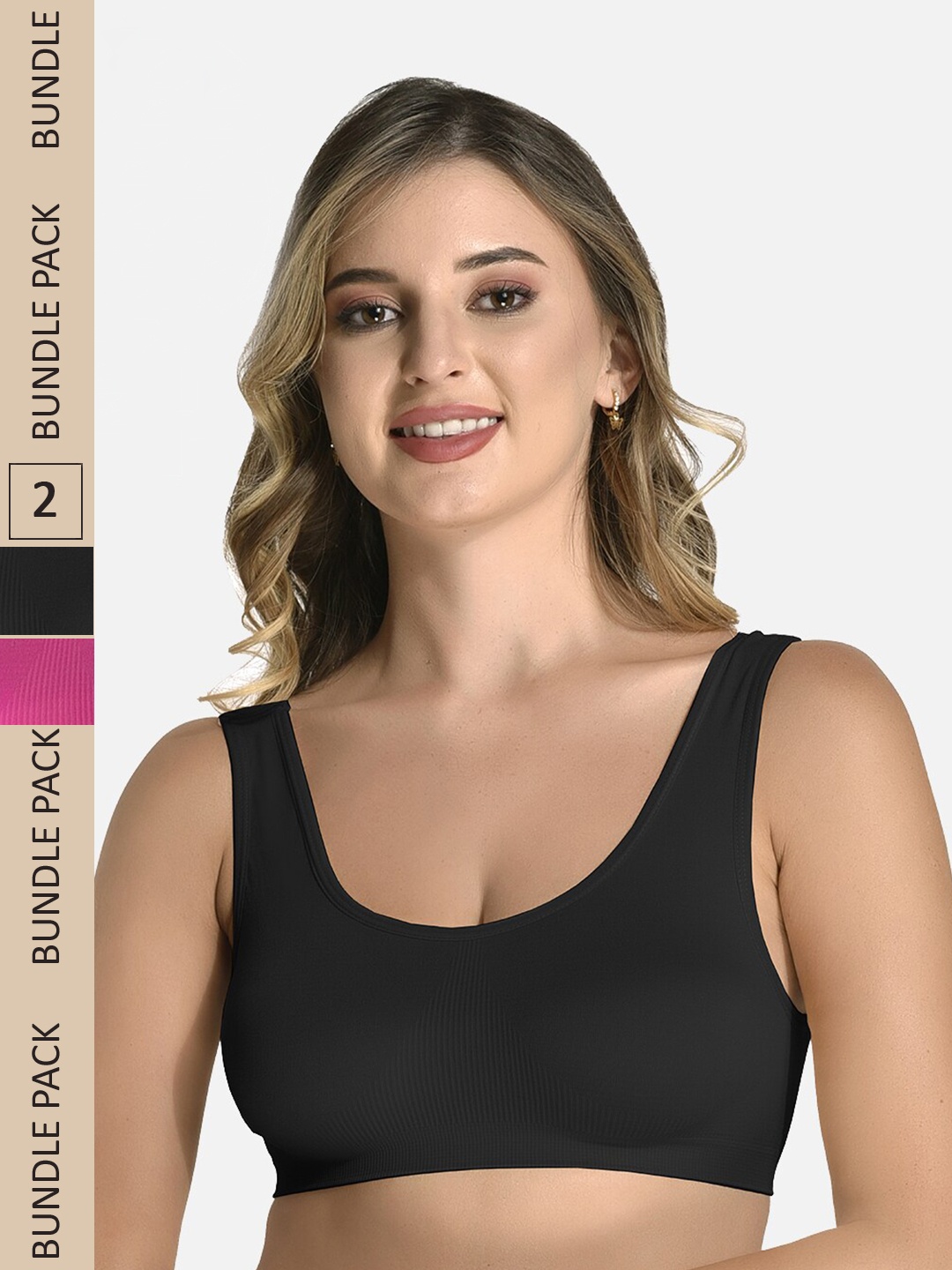 

StyFun Pack of 2 Non Padded Non-Wired All Day Comfort Workout Bra, Black