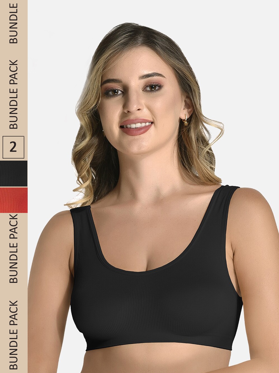 

StyFun Pack of 2 Non Padded Non-Wired All Day Comfort Workout Bra, Black