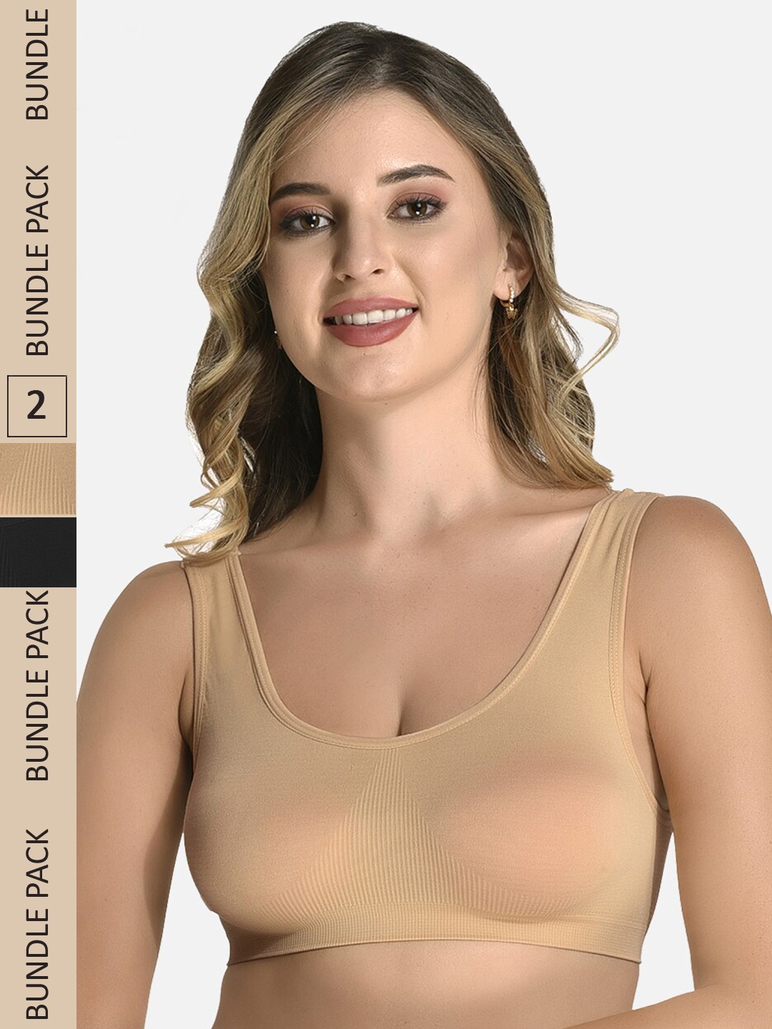 

StyFun Pack of 2 Non Padded Non-Wired All Day Comfort Workout Bra, Black