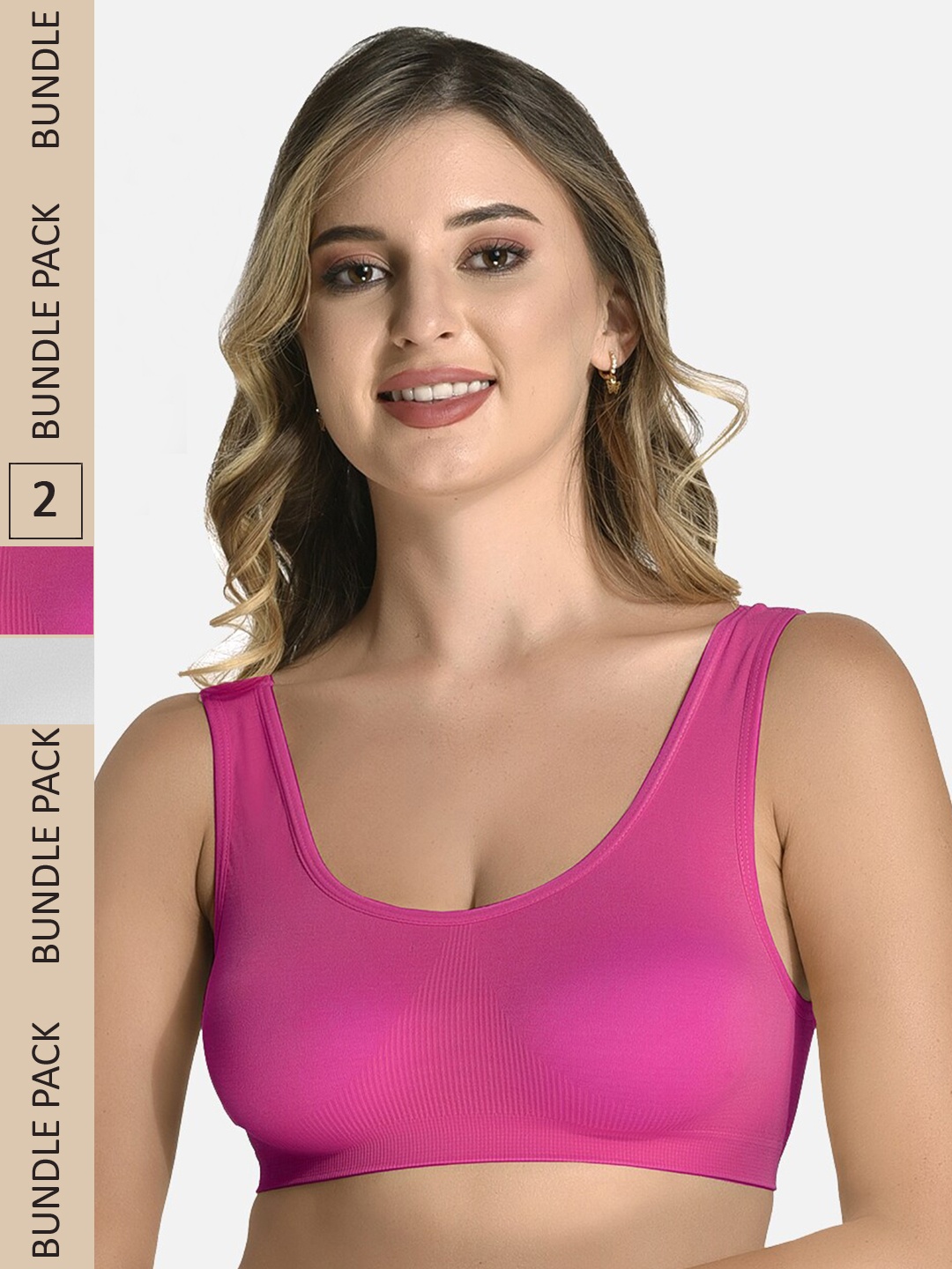 StyFun Pack of 2 Non Padded Non-Wired All Day Comfort Workout Bra, Pink