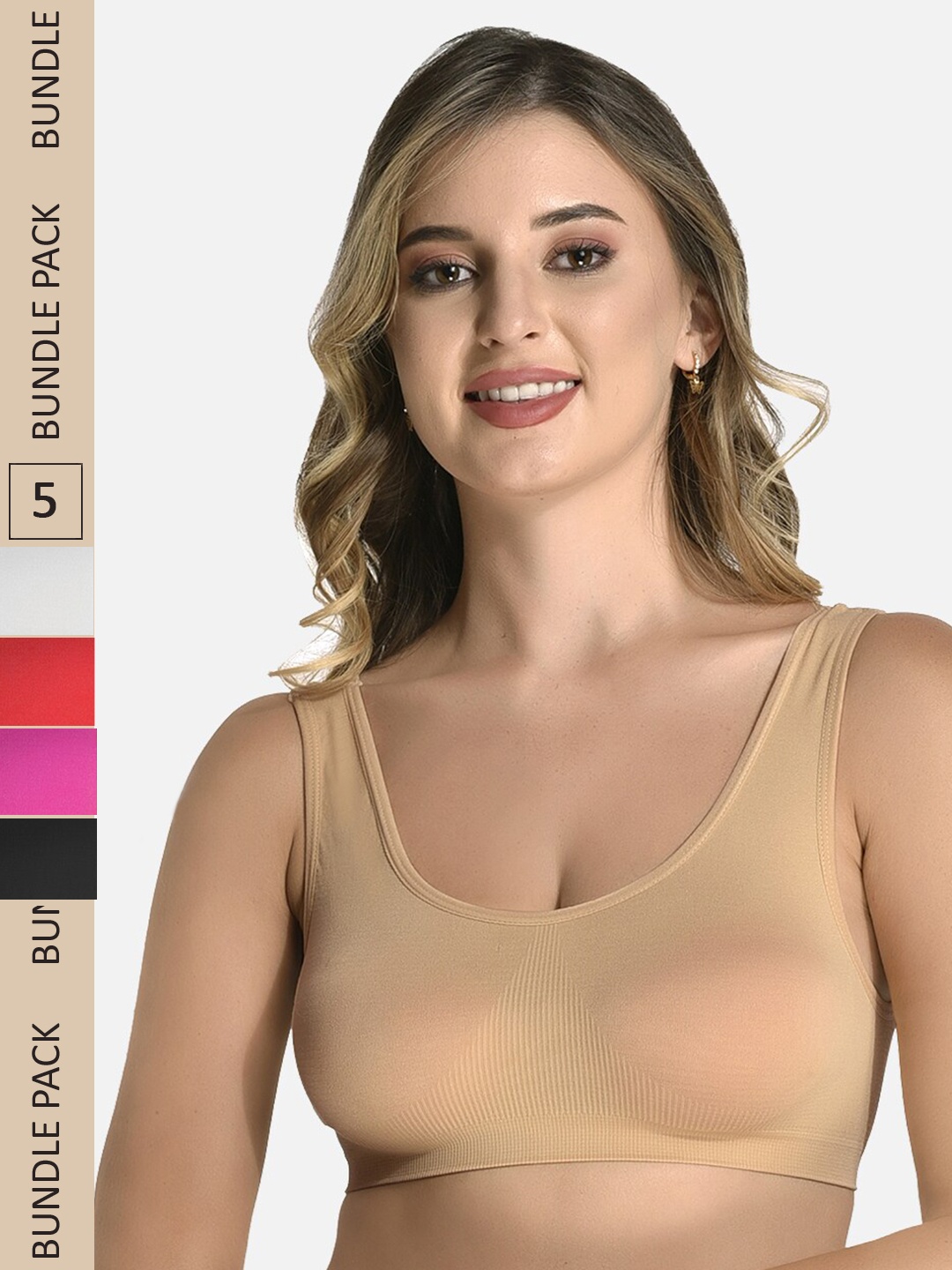 

StyFun Pack Of 5 Non-Padded Dry Fit Bra, White