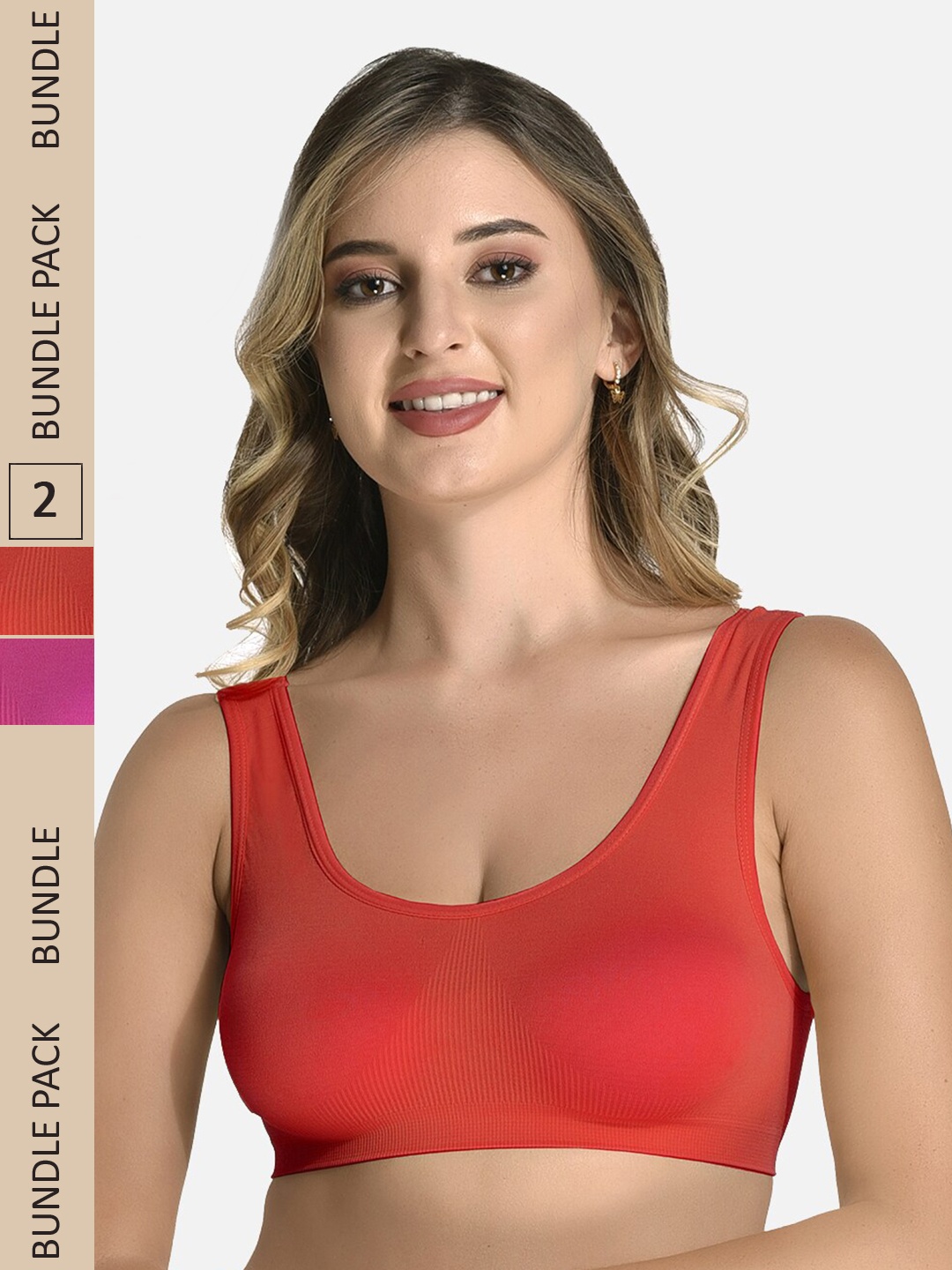 StyFun Pack Of 2 Workout Dry Fit Non Padded Sports Bra, Red