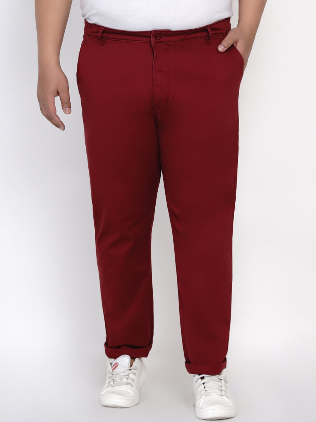 

John Pride Men Plus Size Mid-Rise Chinos Trousers, Maroon