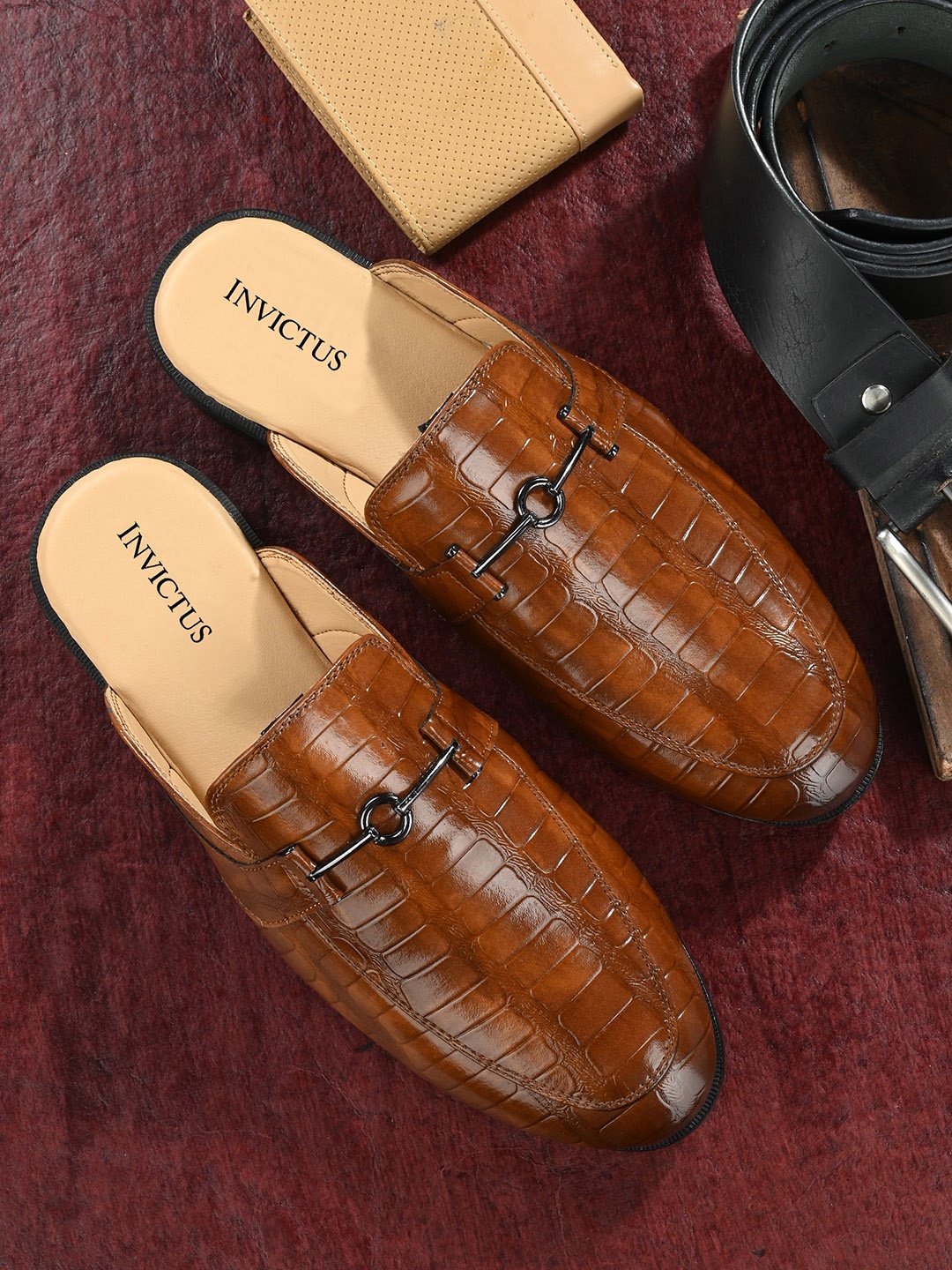 

INVICTUS Men Lightweight Buckle Detail Mules, Tan