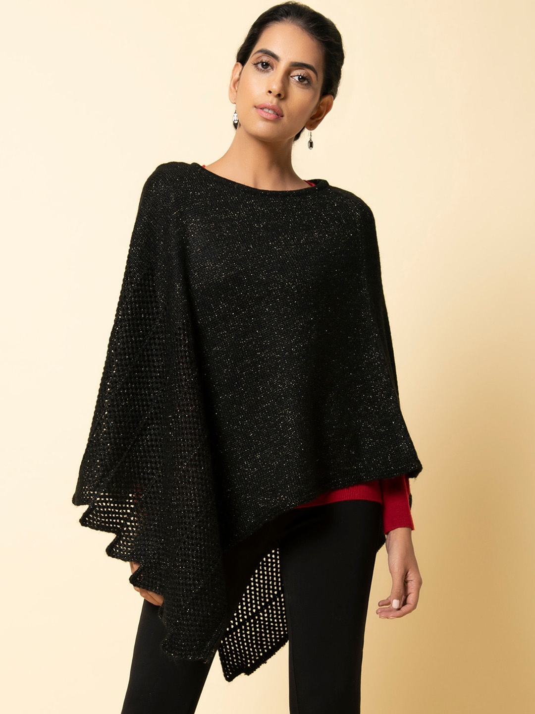 

KHALEEJ Women Asymmetric Closure Longline Poncho, Black
