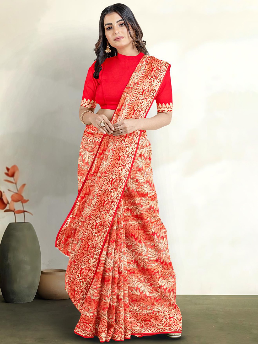 

Kalamandir Floral Woven Design Zari Saree, Red