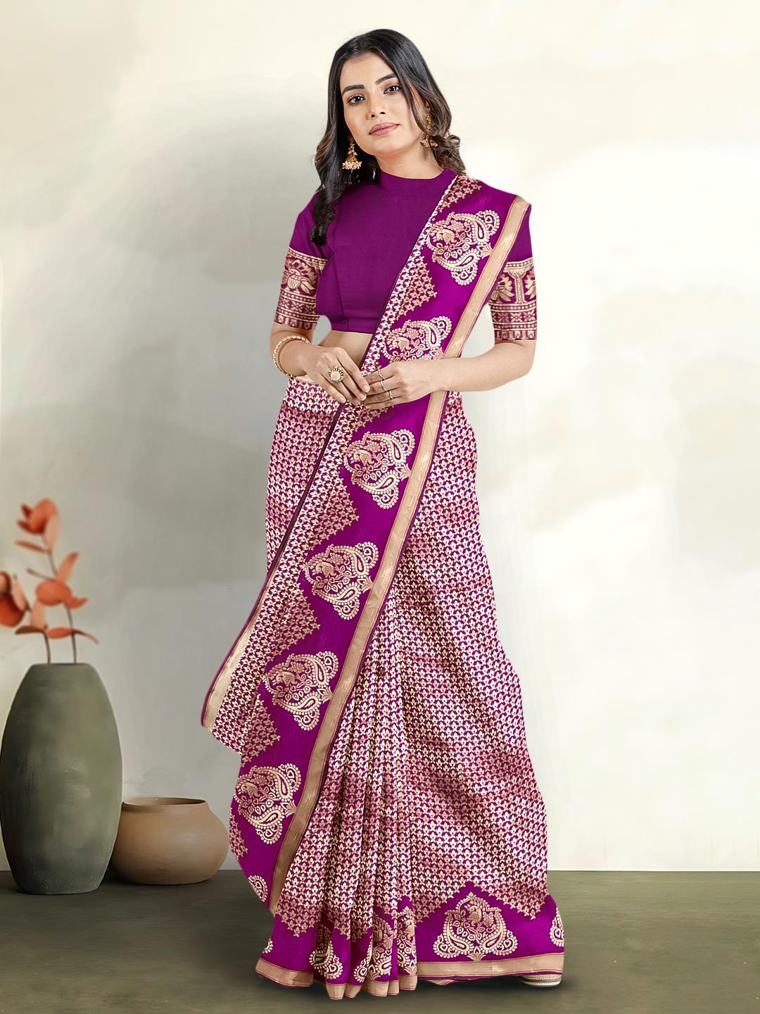 

Kalamandir Woven Design Zari Saree, Purple