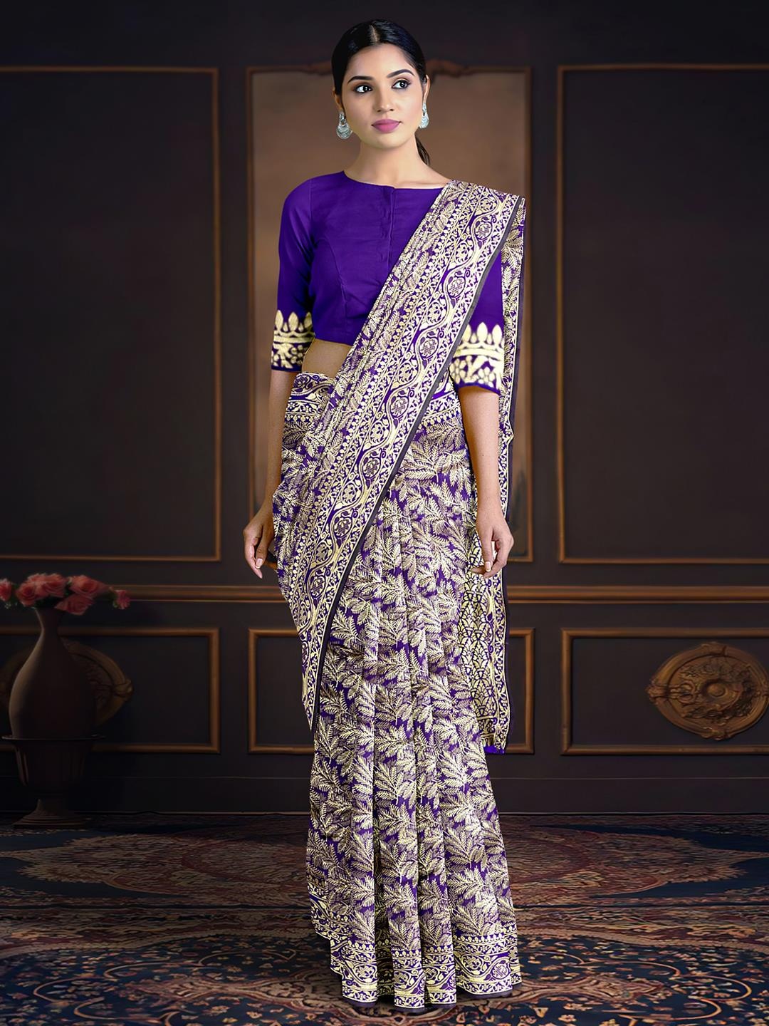 

Kalamandir Woven Design Zari Saree, Violet