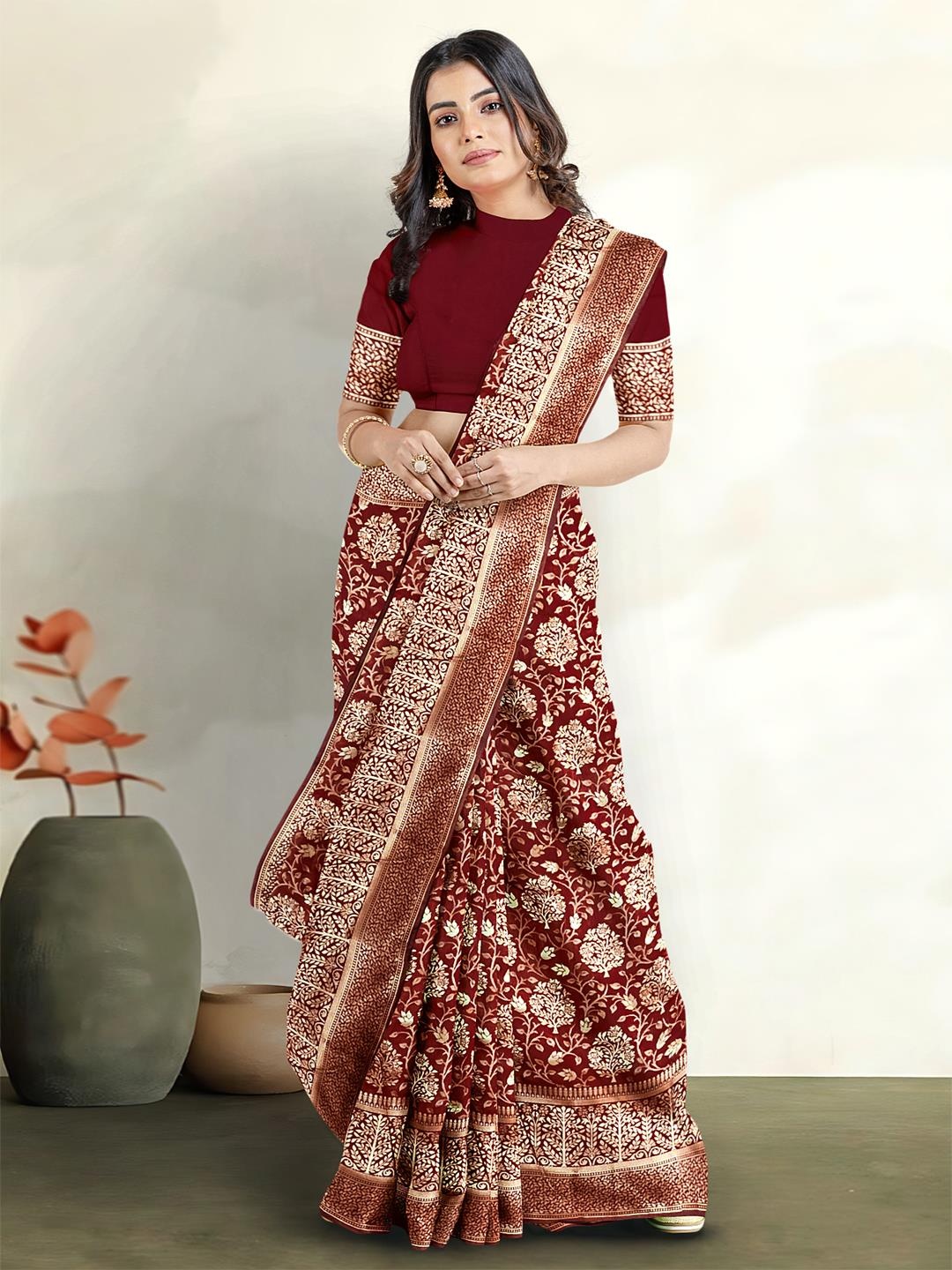 

Kalamandir Woven Design Zari Saree, Maroon