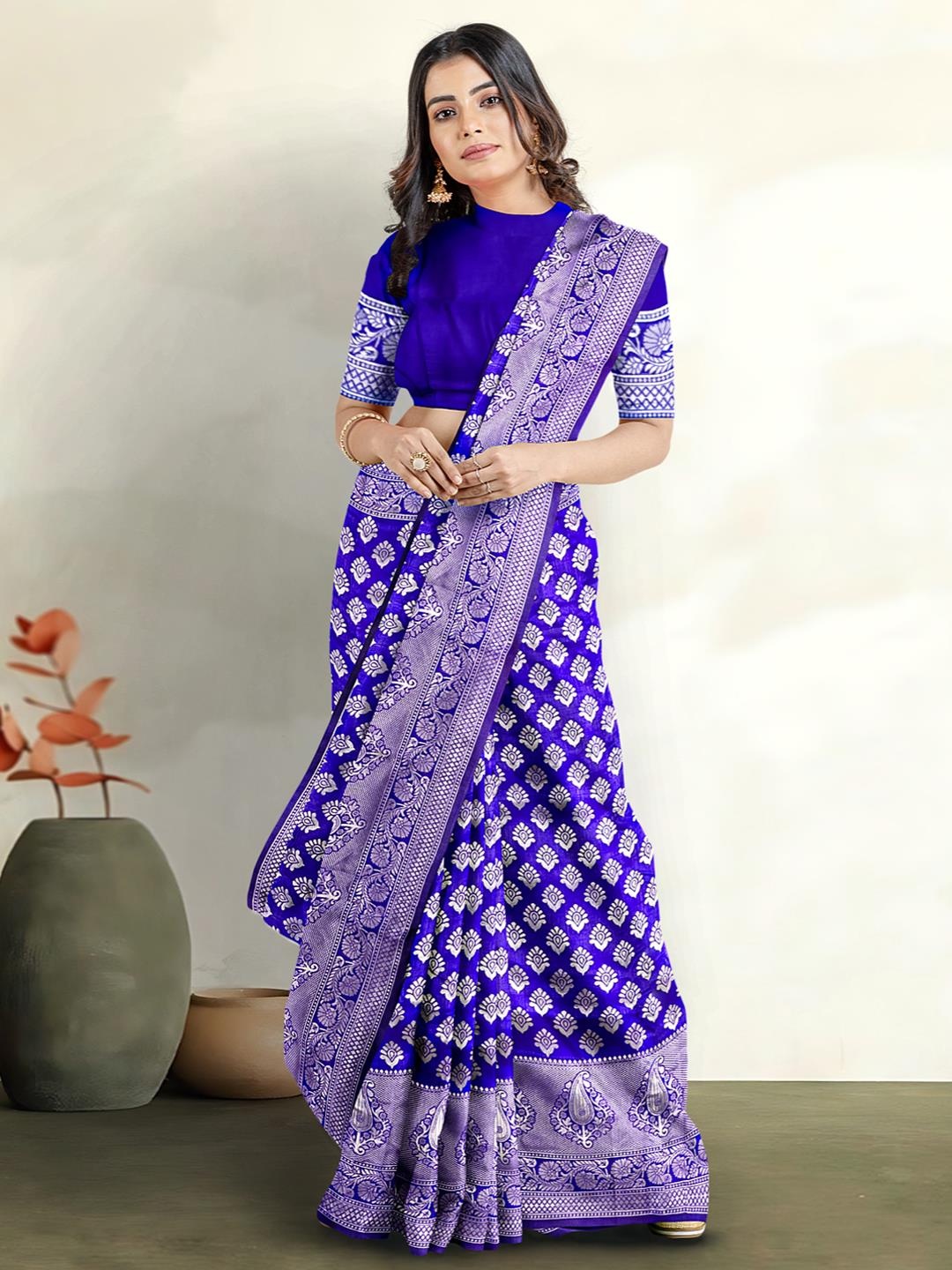 

Kalamandir Woven Design Zari Silk Blend Saree, Blue