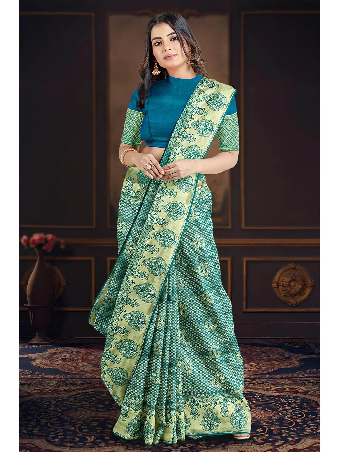

Kalamandir Woven Design Zari Saree, Teal