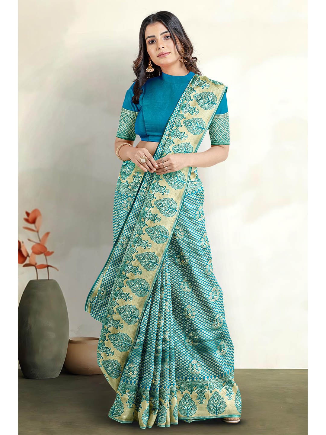 

Kalamandir Ethnic Motifs Woven Design Zari Saree, Blue