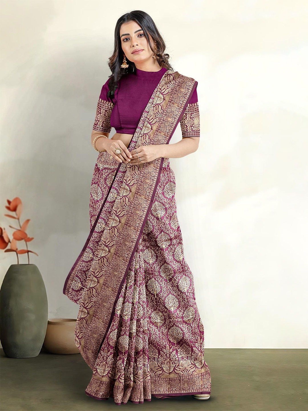 

Kalamandir Woven Design Zari Saree, Purple