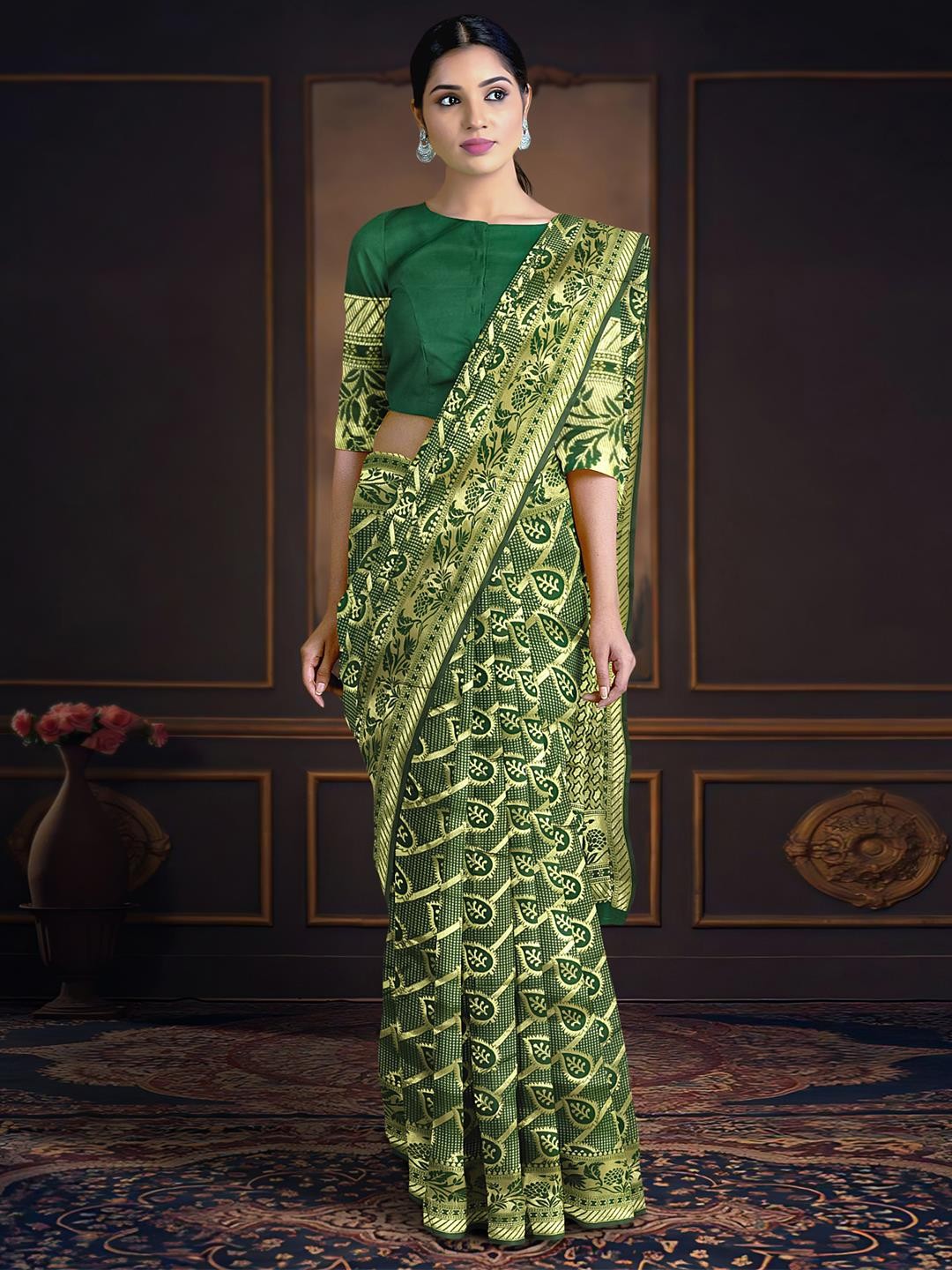

Kalamandir Woven Design Zari Saree, Green
