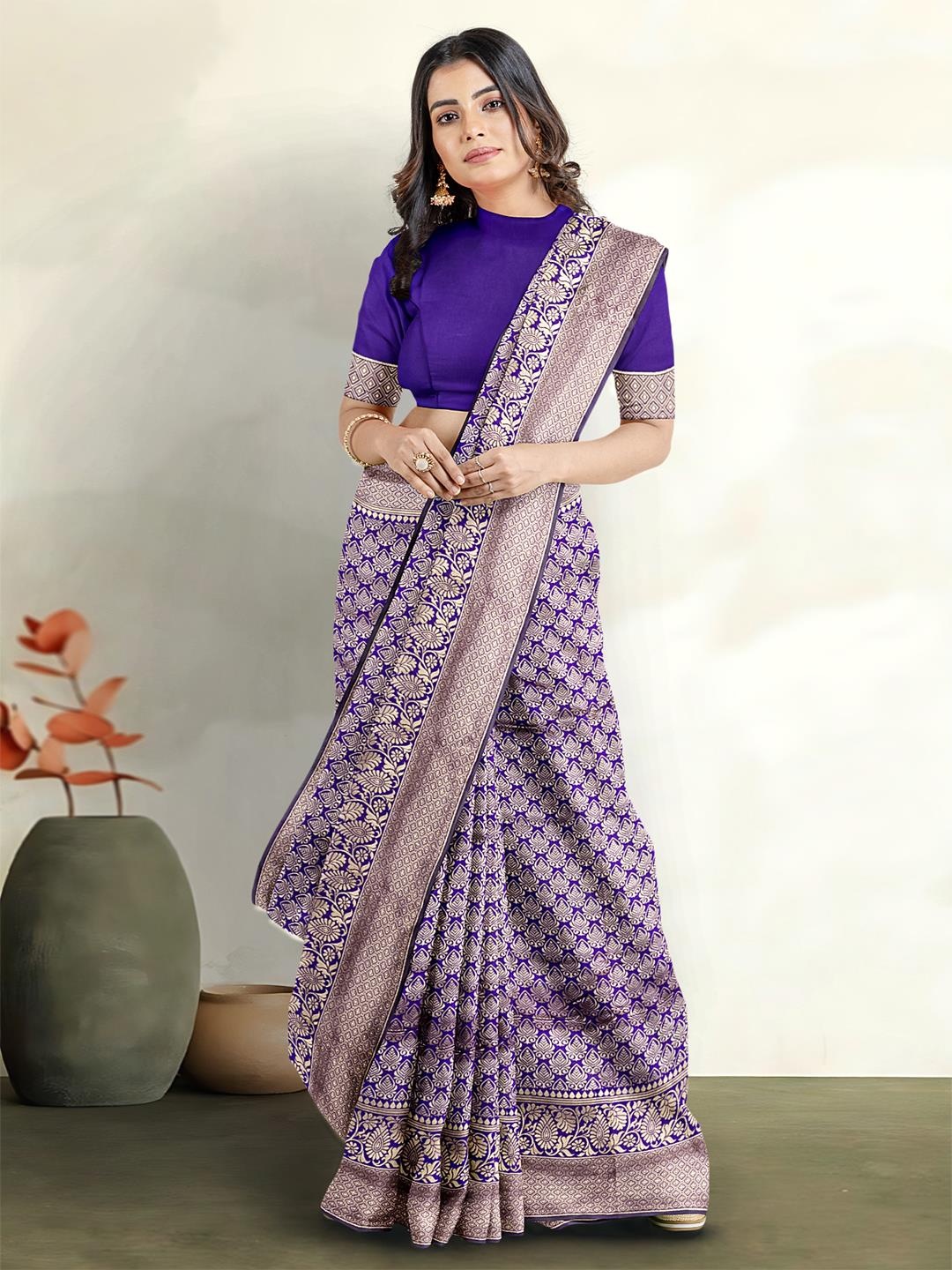 

Kalamandir Woven Design Blend Saree, Blue