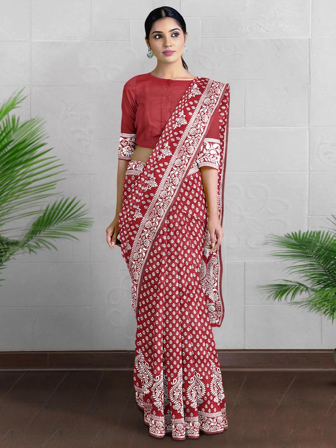 

Kalamandir Ethnic Motifs Woven Design Zari Border Saree, Maroon