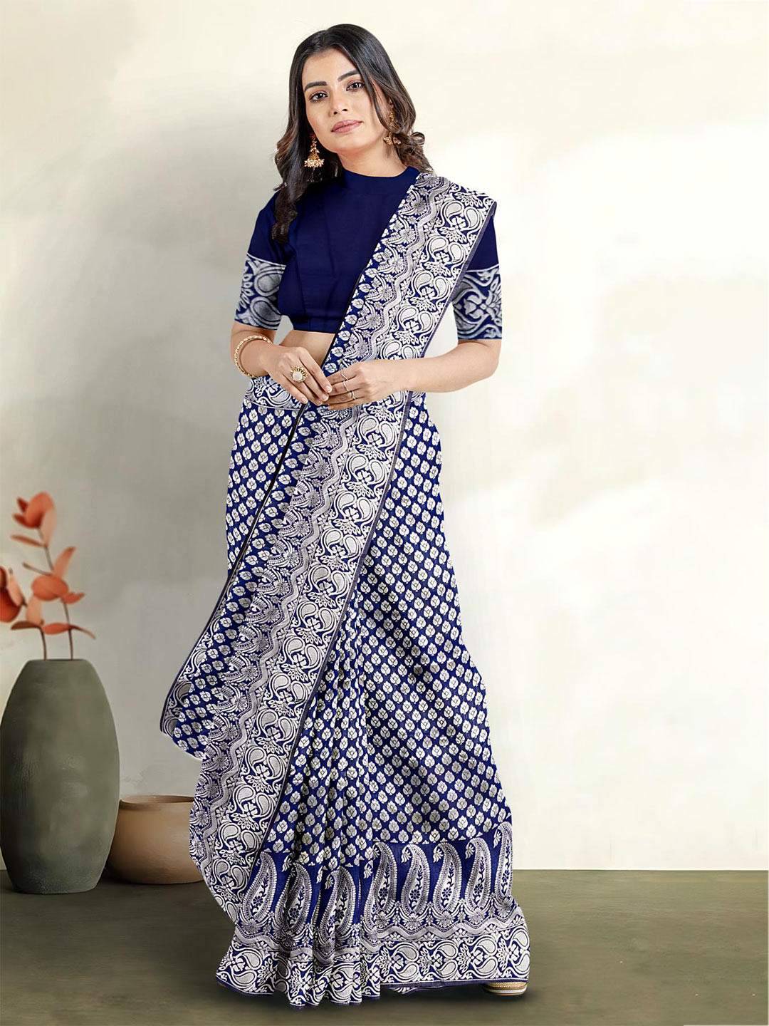 

Kalamandir Woven Design Zari Saree, Navy blue
