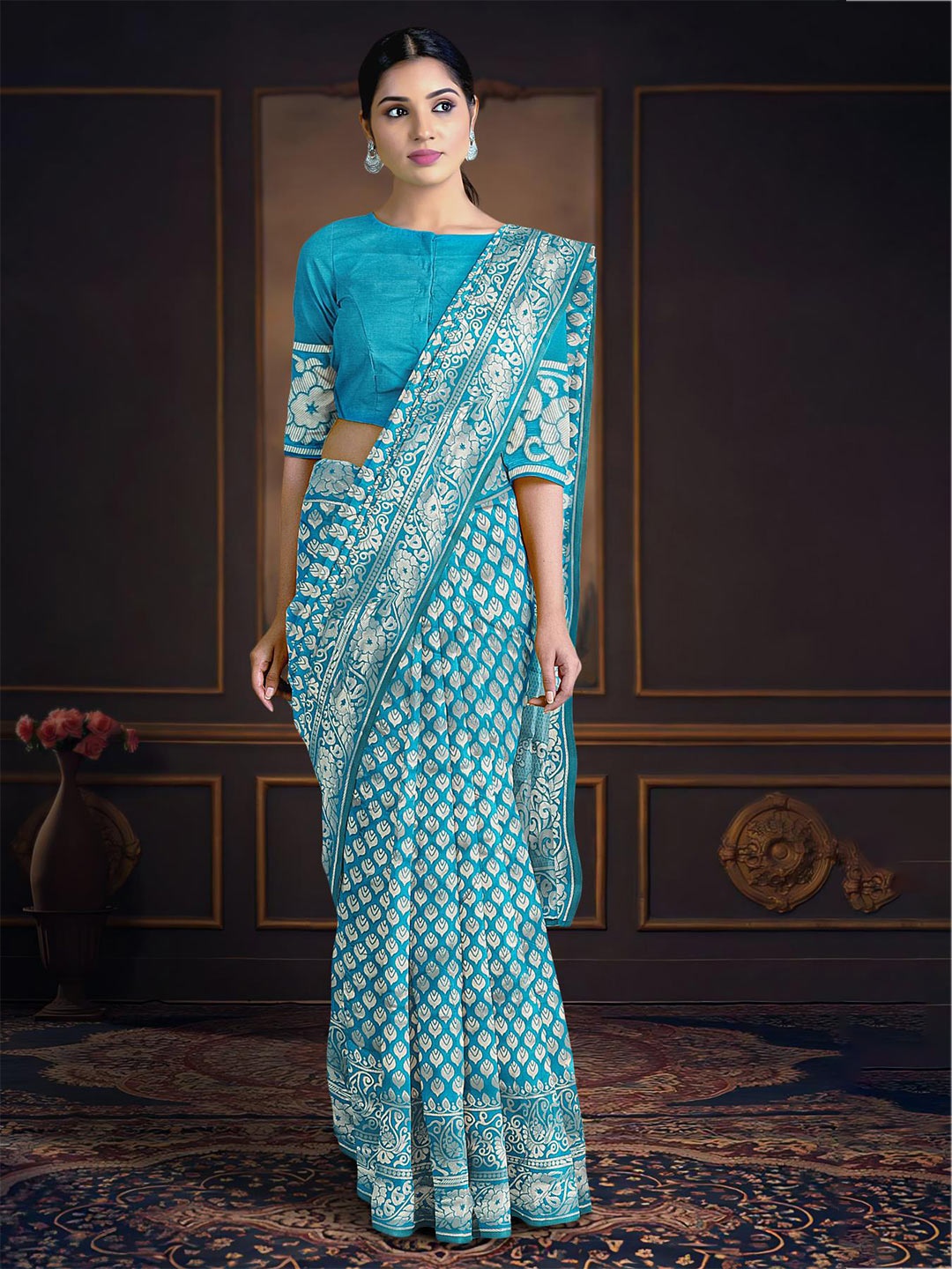 

Kalamandir Ethnic Motifs Woven Design Zari Saree, Blue