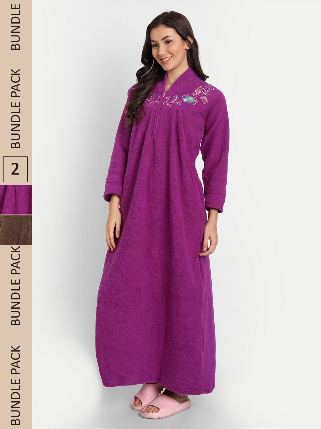 

PALIVAL Pack Of 2 Mandarin Collar Maxi Nightdress, Purple