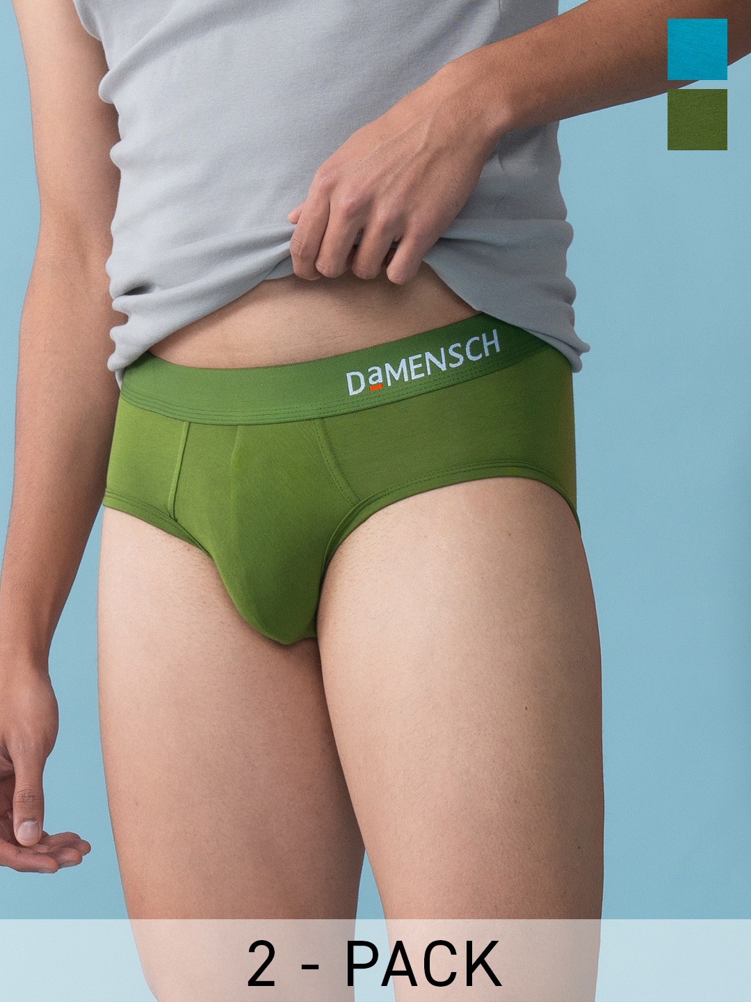 

DaMENSCH Pack of 2 DEO-SOFT Printed Premium Egyptian Cotton-Modal Blend Briefs, Green