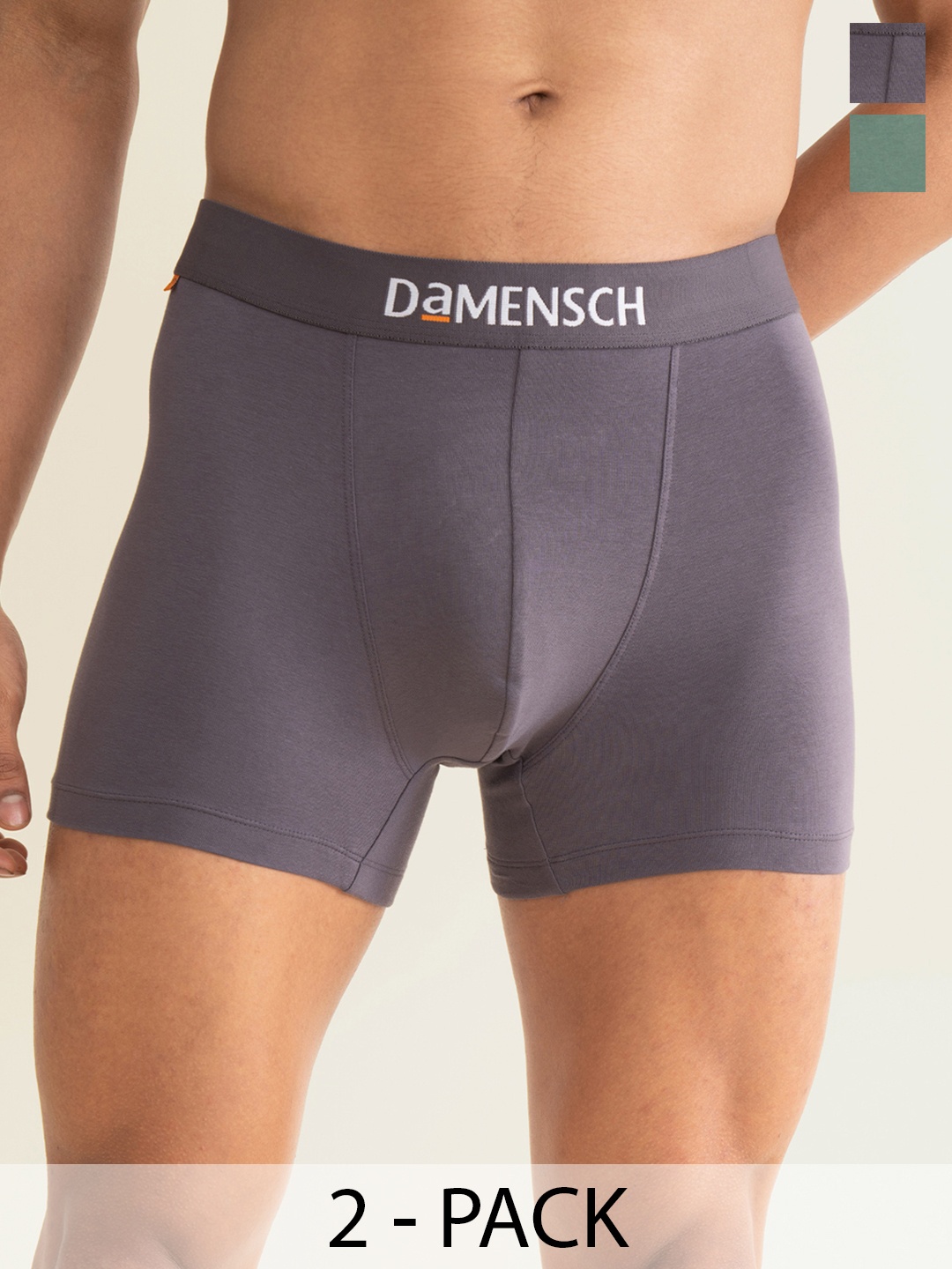 

DAMENSCH Men Pack of 2 Deo-Cotton Anti-Bacterial Trunks DAM-NE-CTST-T-DIG-RAE, Green