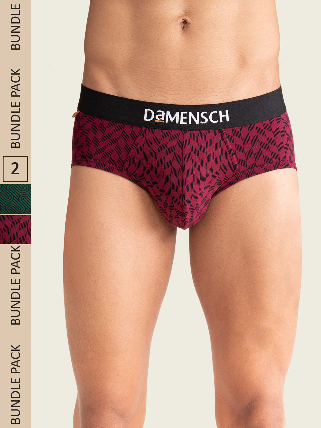 

DAMENSCH Men Pack of 2 Printed Deo-Cotton Anti-Bacterial Basic Briefs, Maroon