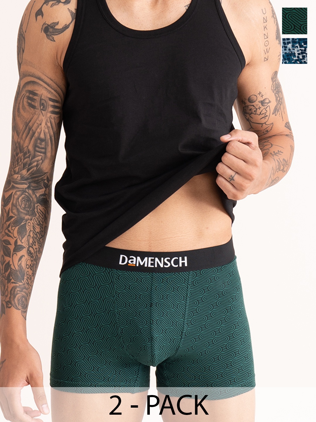 

DAMENSCH Men Pack Of 2 Deo-Cotton Anti-Bacterial Moisture-Free Trunks, Green