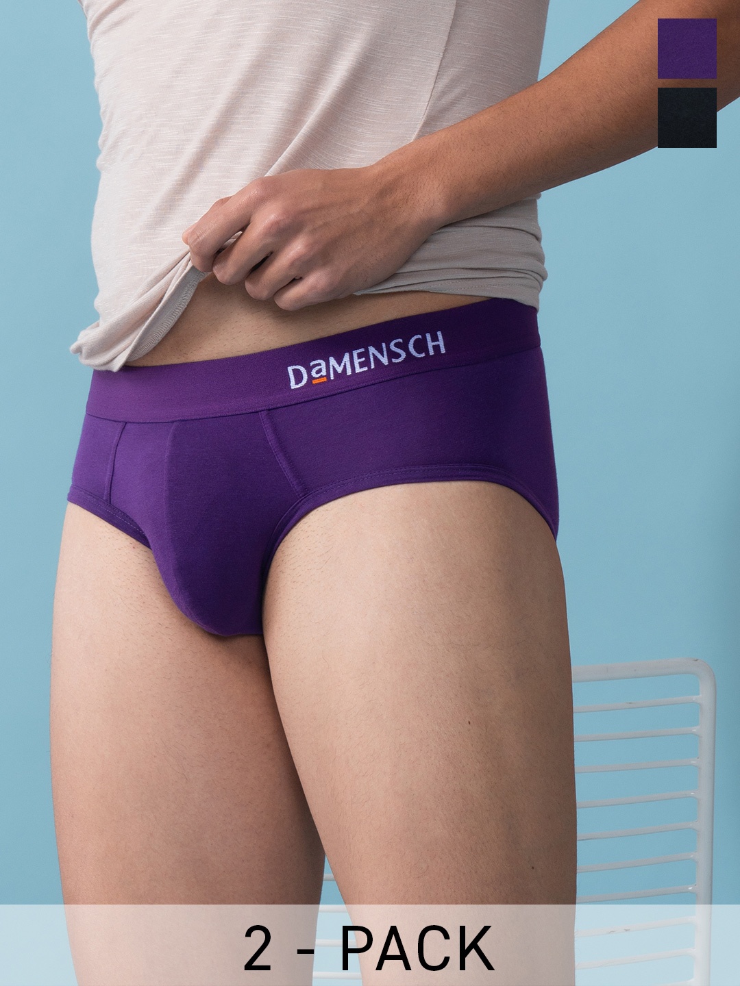 

DaMENSCH Pack of 2 DEO-SOFT Solid Premium Egyptian Cotton-Modal Blend Briefs, Black