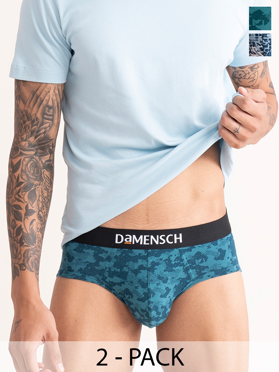 

DAMENSCH Men Pack of 2 Deo-Cotton Printed Anti-Bacterial Cotton Briefs, Blue