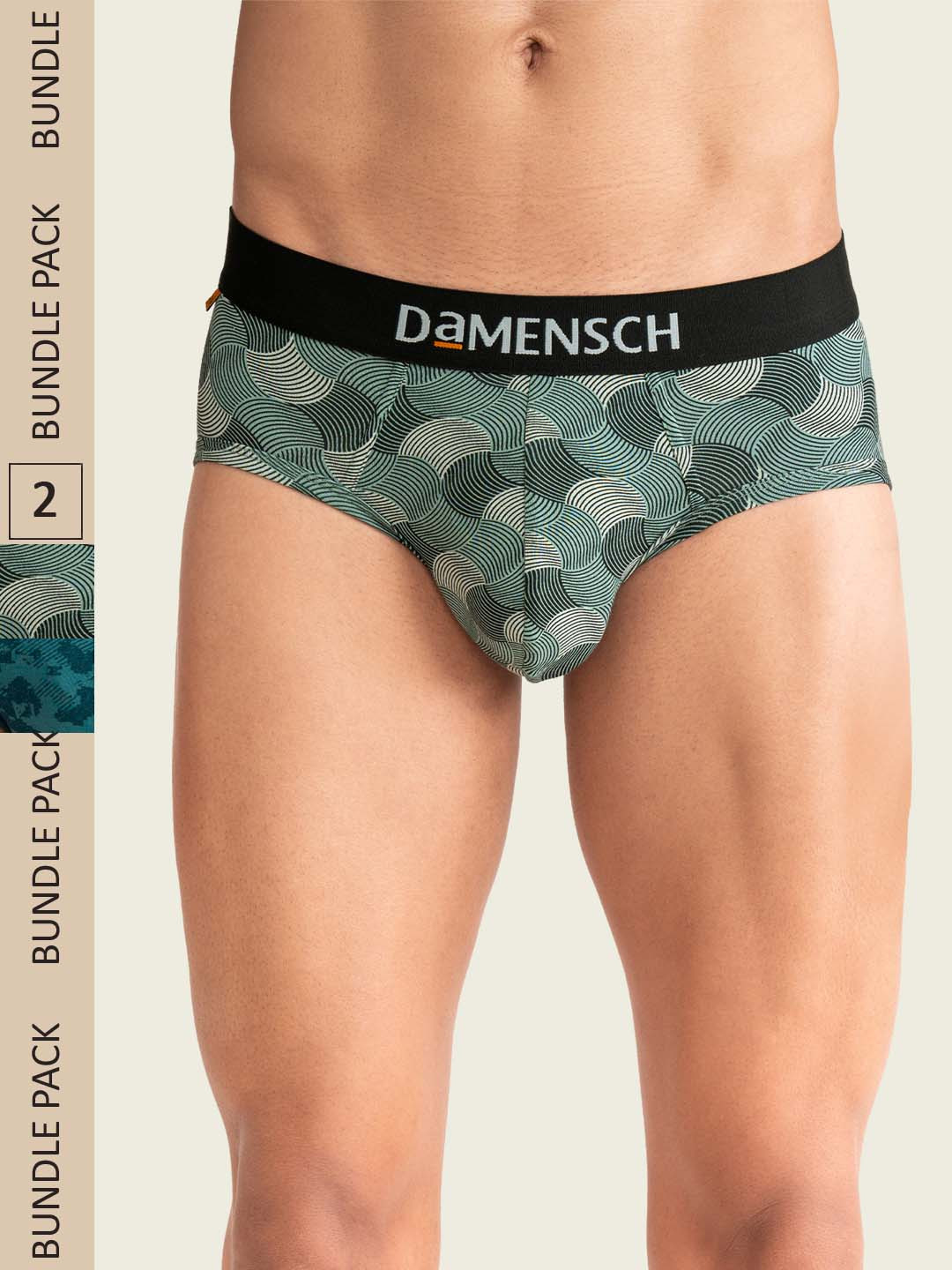 

DAMENSCH Men Pack of 2 Printed Deo-Cotton Basic Briefs, Teal