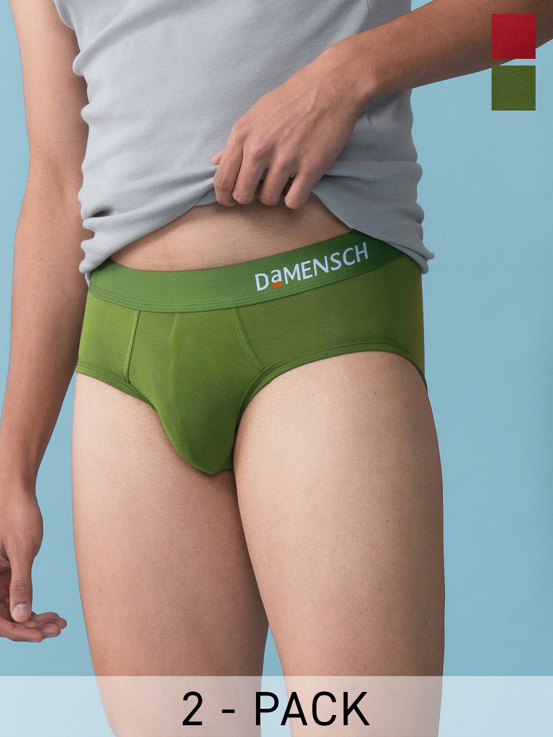 

DaMENSCH Pack of 2 DEO-SOFT Solid Premium Egyptian Cotton-Modal Blend Briefs, Red