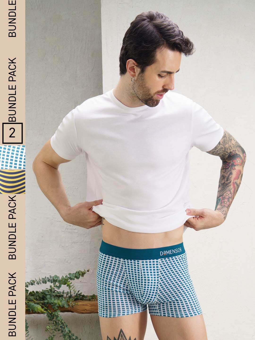 

DaMENSCH Pack of 2 DEO-SOFT Printed Premium Egyptian Cotton-Modal Blend Trunk, Blue