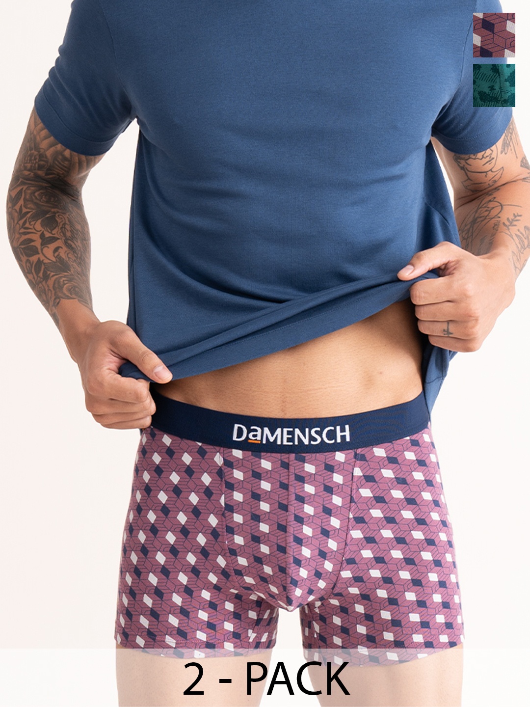 

DaMENSCH Men Pack of 2 Deo-Cotton Printed Anti-Bacterial Trunks, Purple