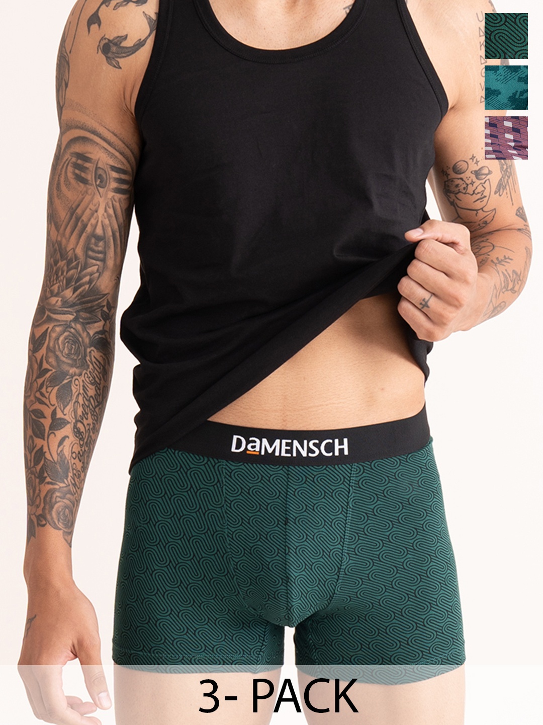 

DaMENSCH Deo-Cotton Printed Pack of 3 Anti-Bacterial Cotton Trunks, Teal